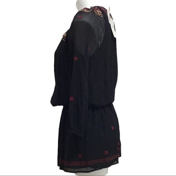 Joie Geromine Black Mini Dress Silk Floral Embroidered Mini Dress New Size XS - Picture 3 of 10